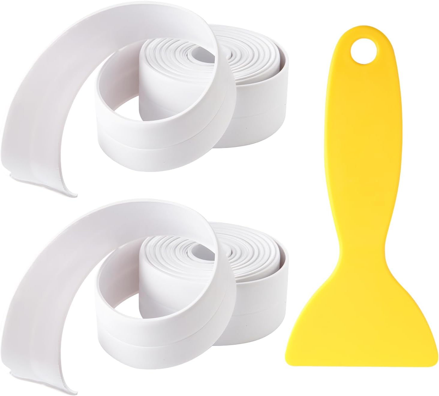 2 Roll Bath Sealant Strip, 3.2m*3.8cm Waterproof PVC Caulk Tape with Scraper, Self Adhesive White Shower Seal Strip for Sealing Kitchen Sink, Bathtub, Toilet Wall Corners, Durable & Mould Resistant