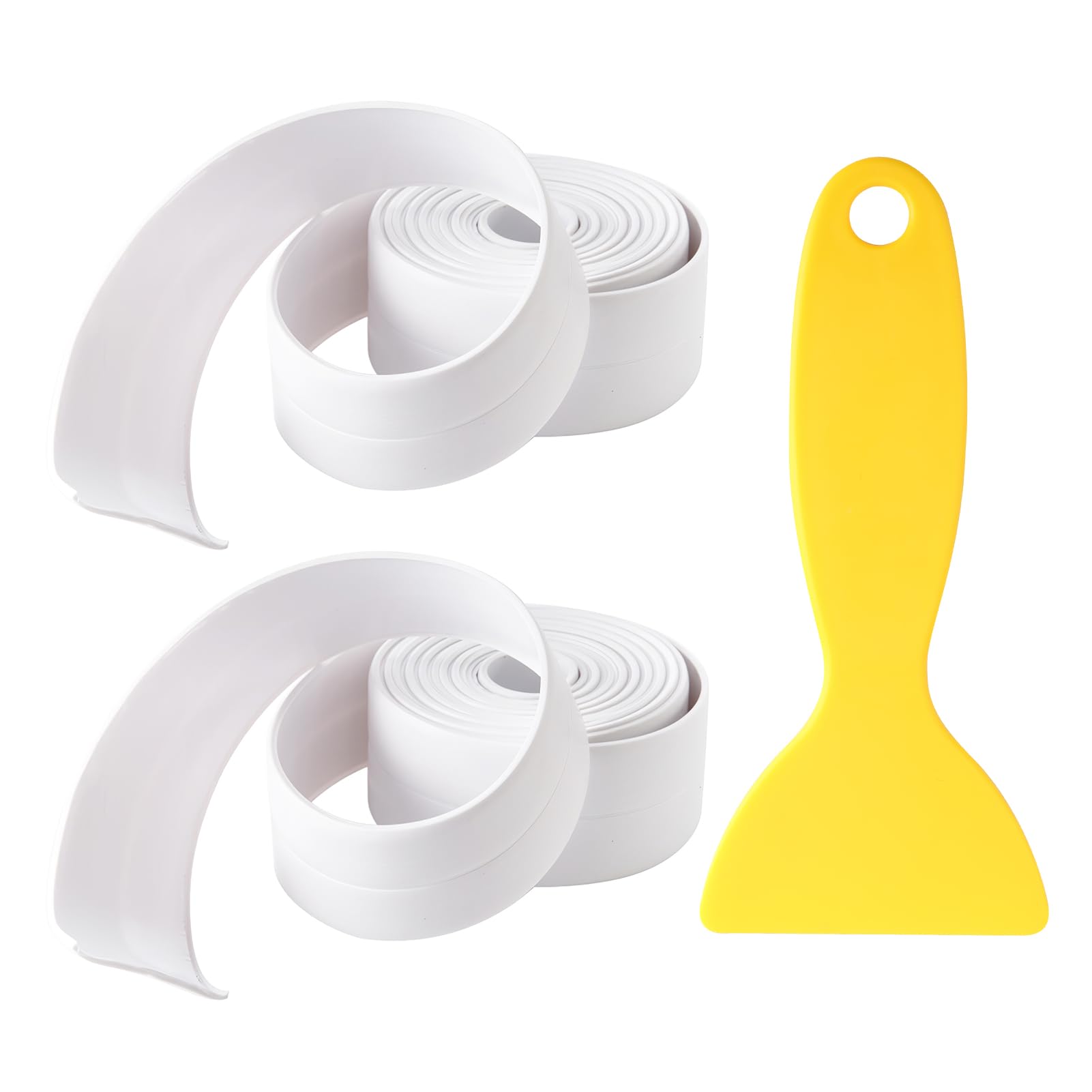 2 Roll Bath Sealant Strip, 3.2m*3.8cm Waterproof PVC Caulk Tape with Scraper, Self Adhesive White Shower Seal Strip for Sealing Kitchen Sink, Bathtub, Toilet Wall Corners, Durable & Mould Resistant