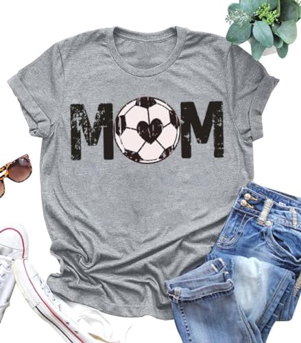 Women Soccer Mom Shirt Game Day Football Shirts Mom Letter Printed Graphic Tee Soccer Ball Mom Life Causal Top