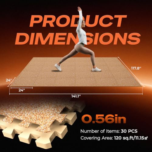 Image of SUPERJARE 0.56'' Thick 120 Sq Ft Rubber Top Gym Flooring for Home Gym