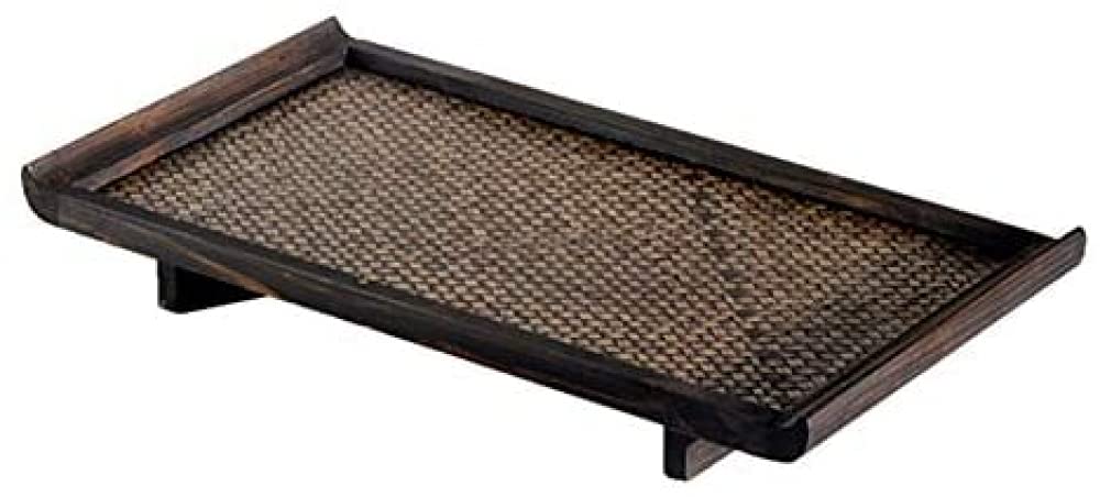 Plateau de Service à thé, Plateau de thé Sec rectangulaire rétro ménage Japonais en Bois Massif tissé Soucoupe Plateau en rotin-S