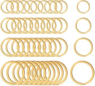 WeeHoa 40 PCS Flat Round Key Rings, 4 Sizes Metal Split Key Jump Rings Flat Key Chain Rings for Keys Organization, Jewelry DIY, Bag Pendant (1 Inch/ 1.1 Inch/ 1.3 Inch/ 1.37 Inch)