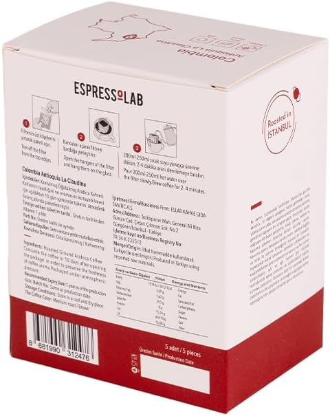 Espressolab Pratik Filtre Kahve - Colombia Antioquia La Claudina - 5 Adet -%100 Arabica