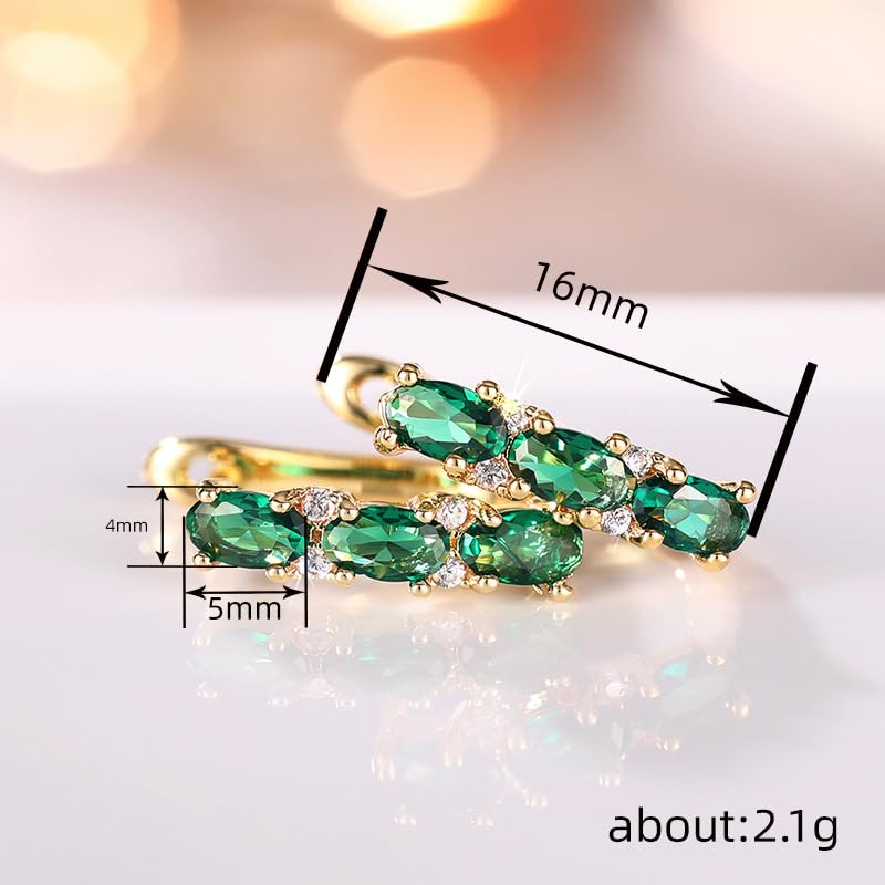 Small U Shaped Hoop Earrings for Women 14k Gold Plated Huggie Earring Princess Cut Oval Simulation Moissanite Emerald Birthstone Wedding Thin Earrings Jewelry Gifts4