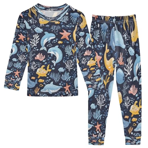 Pajama Sets Long Sleeve Sea Animals Pattern Soft Comfy Sleepwear 2 Piece PJS 3-8T