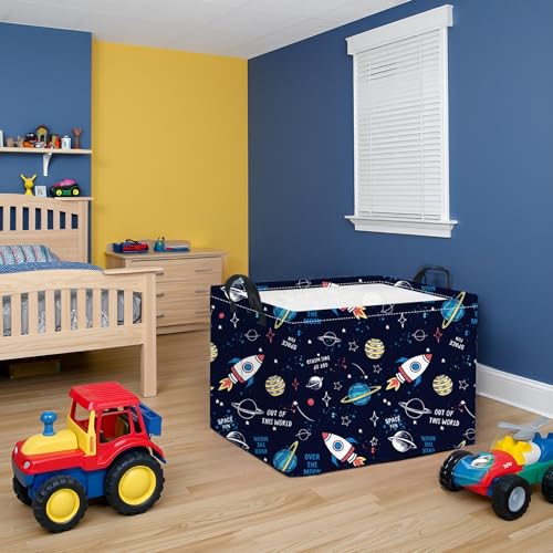 Image of Rectangular Space Basket for Boys Baby Storage Basket Storage Bin Organizer Box Room Decor(Rocket Planet)