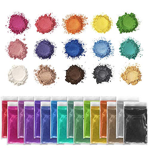 Pixiss Epoxy Resin Dye, Mica Powder, 15 Powdered Pigments Set, Soap Dye, Hand Soap Making Supplies, Eyeshadow And Lips Makeup Dye, Slime Pigment #TOP23
