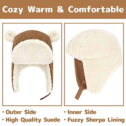Olreco Baby Winter Hat Toddler Winter Hat Thick Sherpa Lined Infant Baby Hats with Bear Ears Toddler Trapper Hats for Kids2