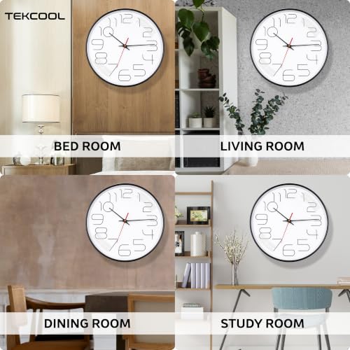 Image of TEKCOOL Plastic Digital Wall Clock 12 inch Silent Quartz Decorative Non-Ticking Classic Clock Battery Operated Round Easy to Read for Room /Home /Kitchen /Bedroom /Office /School-(White Black)'