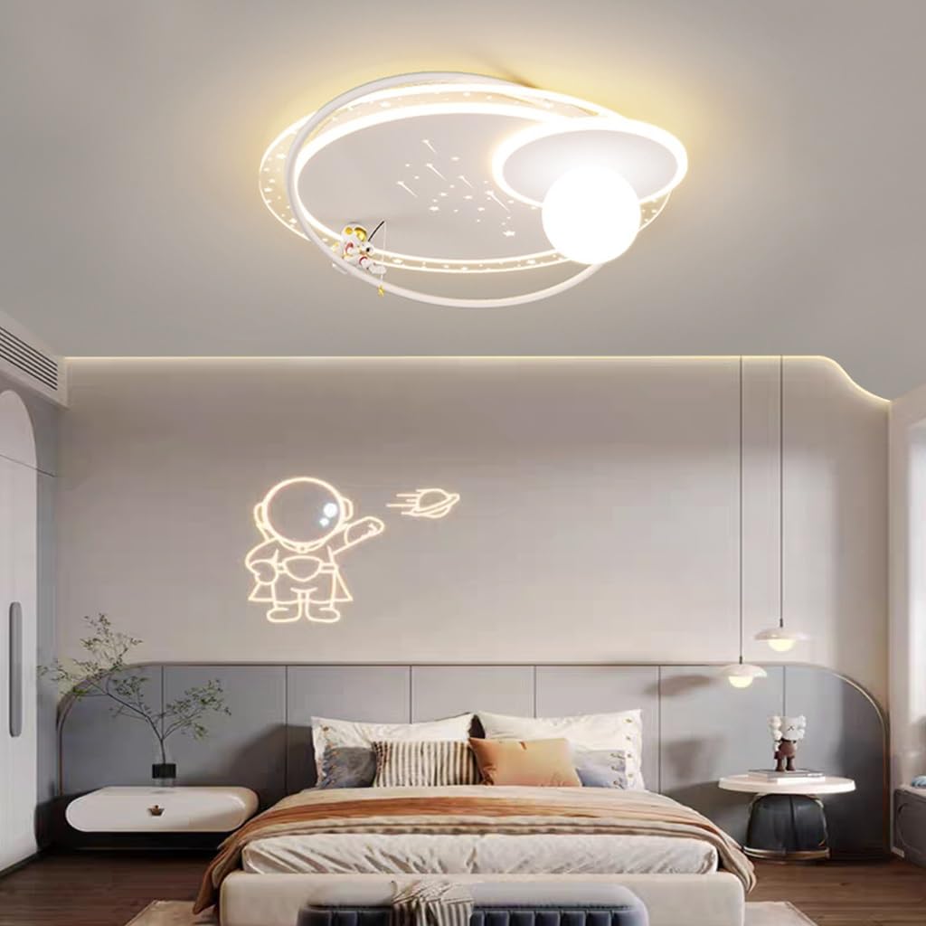 Stesulfr Ceiling lamp cute cartoon astronaut shape LED acrylic lampshade with remote control Ceiling Light modern creative suitable for boy girl room baby room restaurant kitchen Ceiling Lighting(Whit