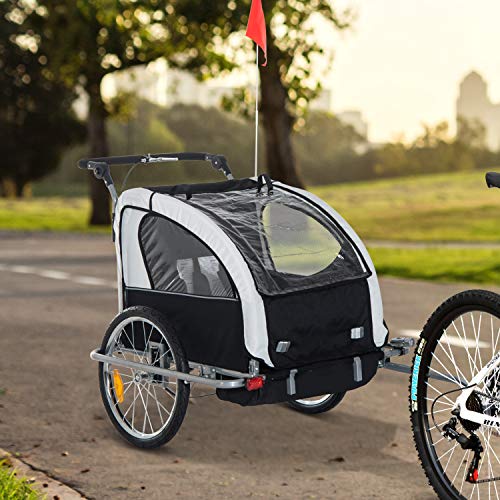 HOMCOM 360° draaibare kinderkar 2-in-1 jogger fietsaanhanger wit-zwart - Afbeelding 5