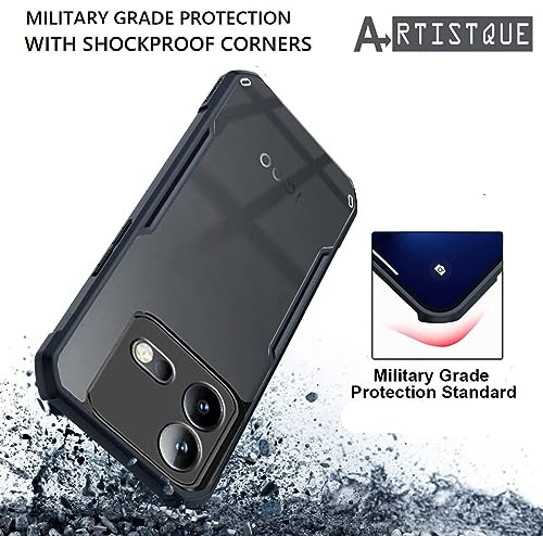 Image of A rtistque Clear Hard Transparent Acrylic Armor Anti-Drop Shockproof TPU Edge Back Cover Case for iQOO Neo 8 5G - Black