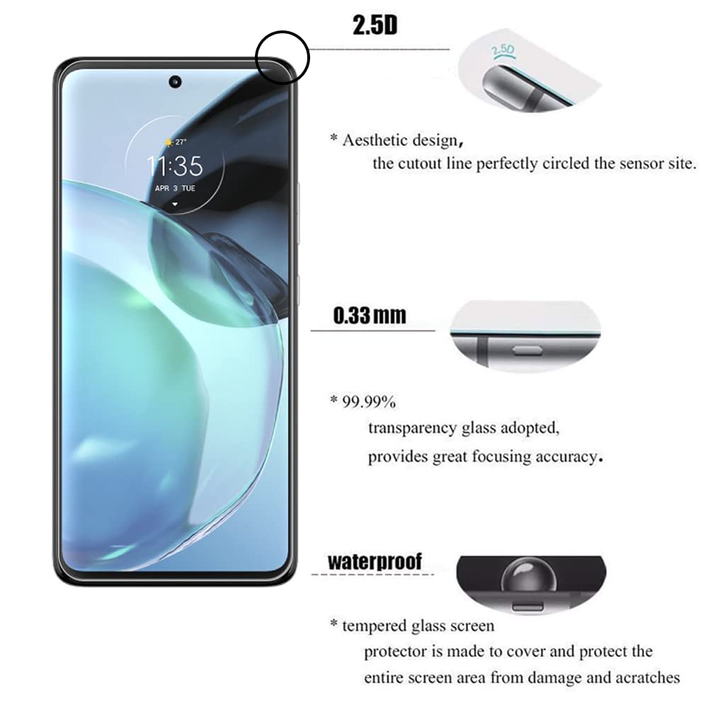 Tzstz 3 Pieces Tempered Glass Screen Protector for Motorola Moto G72 Hardness 9H Anti Scratch HD Screen Protector Film - Image 2