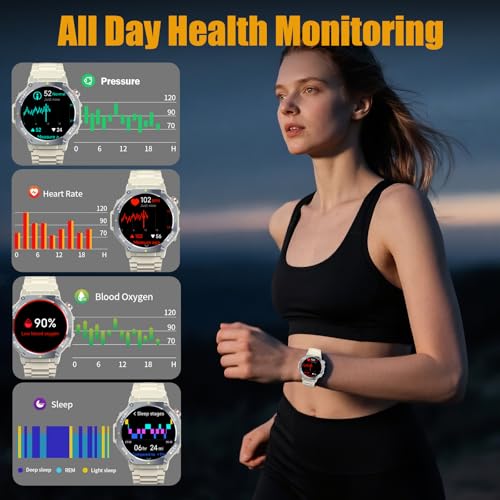 Image of Jugeman Military Smart Watch for Men GPS (Answer Make Calls) | 5ATM Waterproof, Rugged Fitness Tracker, 1.43 inch AMOLED Display, LED Flashlight, Compass, Heart Rate Sleep Monitor
