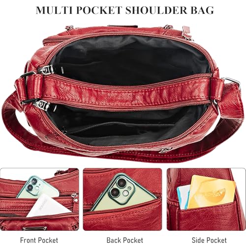 Image of WITERY Crossboby Bag for Women - Soft PU Leather Multi-Pocket Shoulder Bag Handbag with Adjustable Strap
