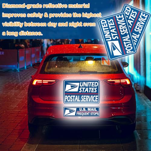 Image of 4 Pack Reflective Mail Delivery Driver Car Magnets Rural Delivery Carrier Magnetic Signs for Vehicles Mail Carrier Accessories Caution Frequent Stops Magnetic Decal Bumper Stickers - 30 Mils