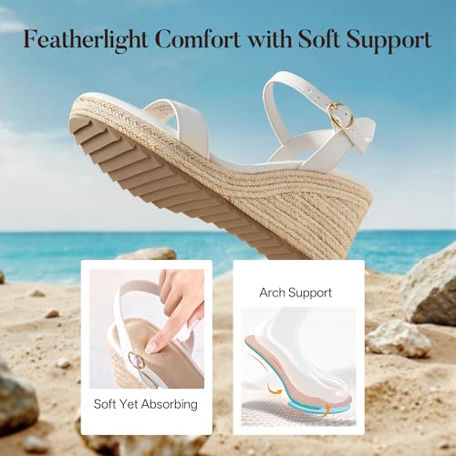 Image of Ankis Platform Wedge Sandals for Women, Black Brown White Nude Espadrille Womens Wedge Sandals Comfortable Open Toe Ankle Strap High Heel Wedges for Women Dressy Summer -3.4Inch