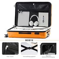 BEIBYE Reisekoffer L 66 cm – Hartschalenkoffer aus ABS mit Doppelrollen für Urlaubsreisen, Orangen – Ansicht 6