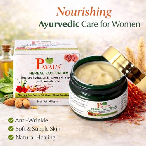 Image of Payal's Herbal Face Cream with Kesar, Aloe Vera & Rose | Hydrating, Wrinkle-Free Formula for Soft, Glowing Skin | Herbal Moisturizer | For Men & Women | 60g