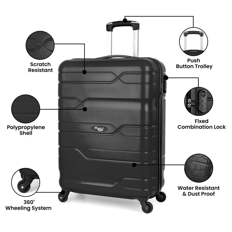 Image of TRAVELBUDDY Infinity 58 CM Cabin Hard Case Tourist Travel Luggage | Lightweight 4 Spinner Wheels Luggage | Suitcase | Cabin Trolley Bag | Small - Black | 5 Year Warranty