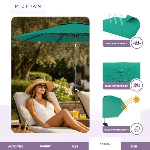Image of Midtown Umbrellas Lean - 8 Ft Patio Umbrella, Canvas Teal Canopy