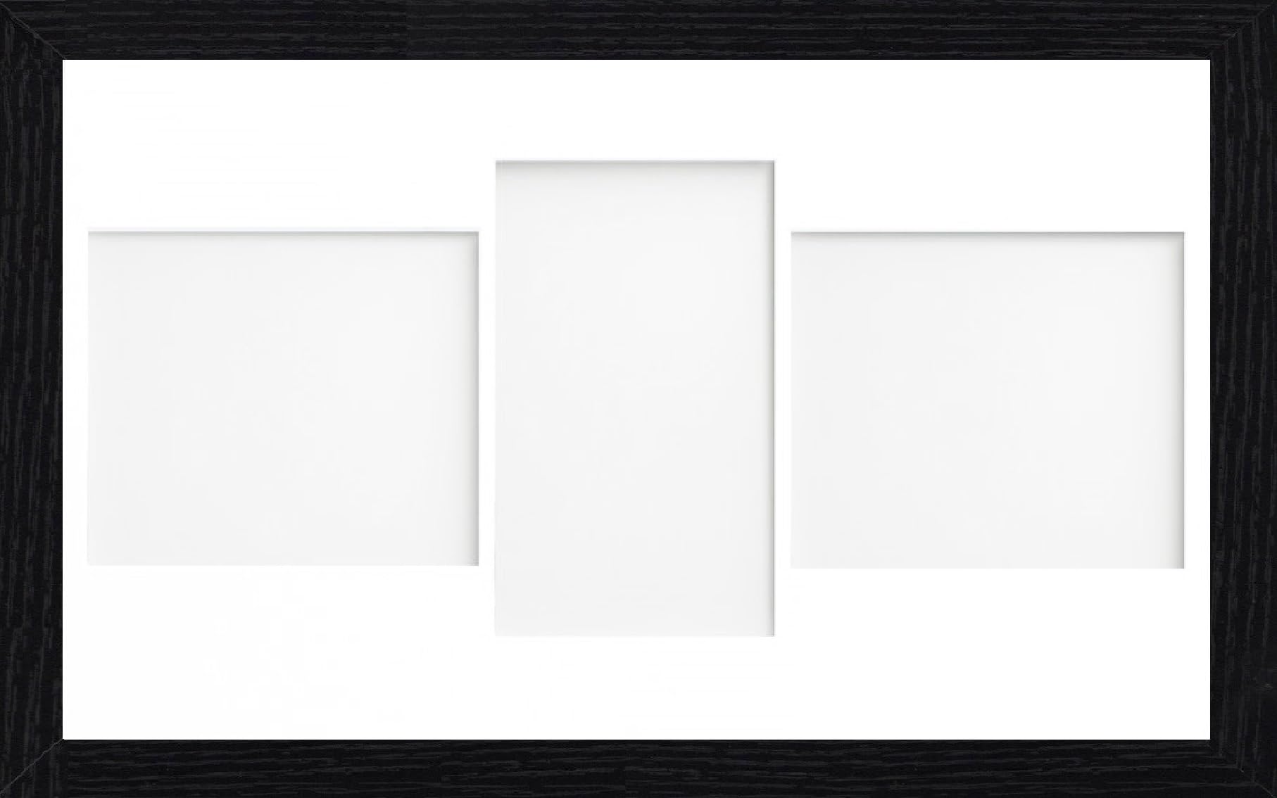 Online2home White Osuk 20X10 Inch Black Picture Photo Frame With 3 Aperture Mount For Image Size 7X5 Inch Lpl - Fitted With Perspex Sheet