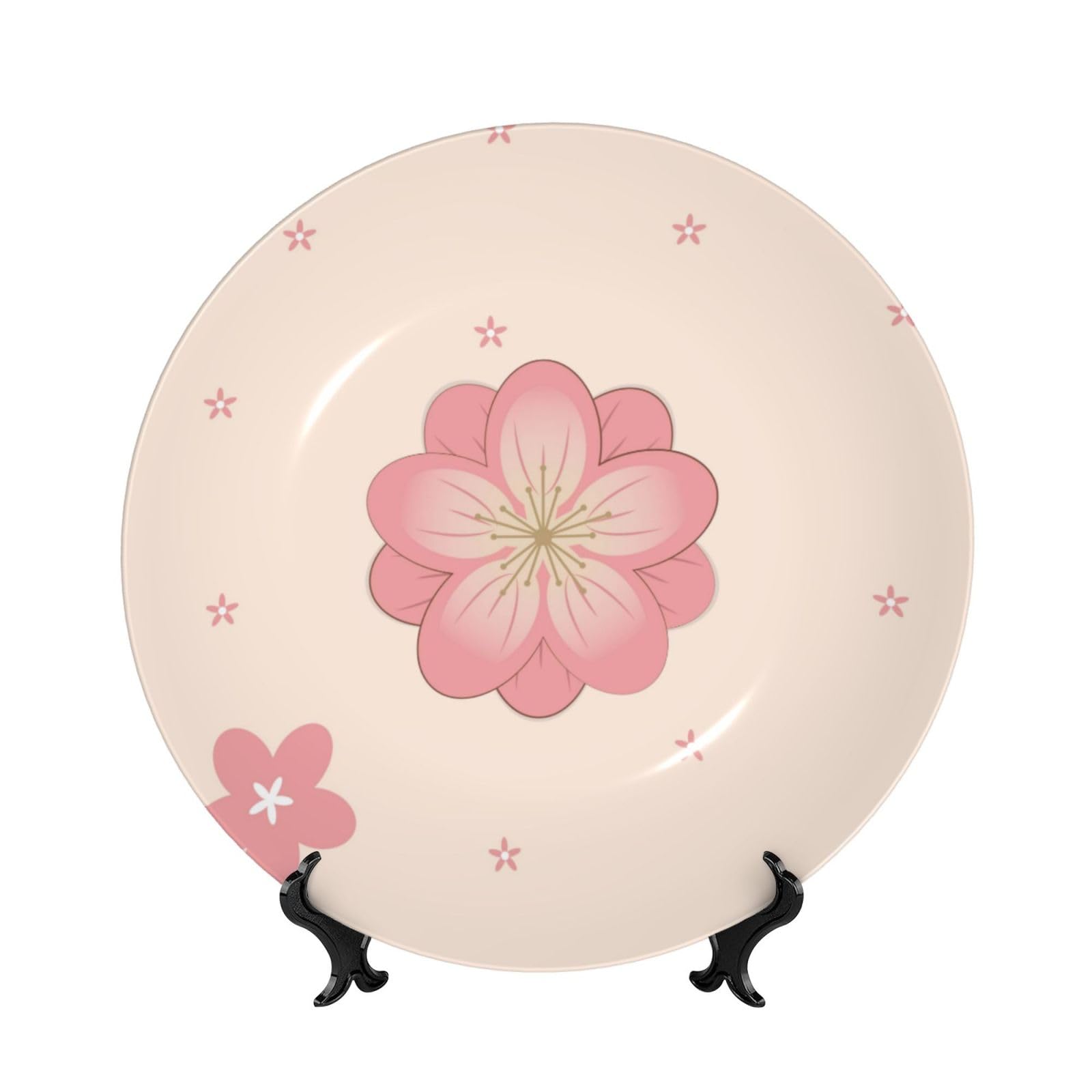 SXZVVBN Little pink cherry blossoms Bone China Decorative Plate Art with Stand Removable Adhesive Hanging for Home Office 7in