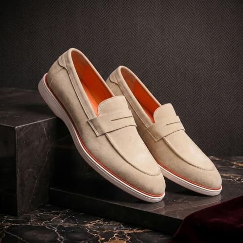 Image of HAYES LONDON Italian Suede Leather Loafers for Men | Casual Slip-On Shoes | Breathable & Lightweight Summer Wear | Comfortable Walking Shoes