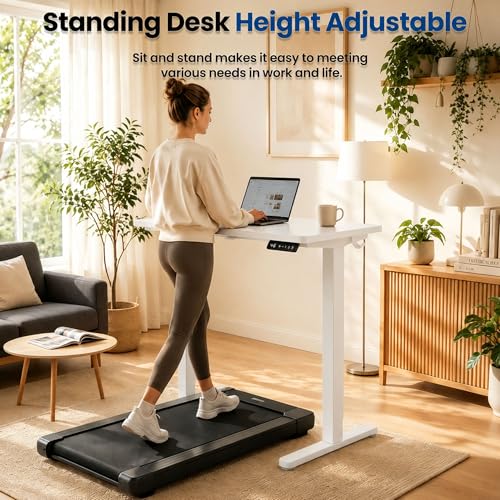 Image of 35 inch x 20 inch Electric Standing Desk, Compact Height Adjustable Desk for Small Spaces, Small Ergonomic Sit Stand Workstation for Home Office Bedroom Apartment (White)