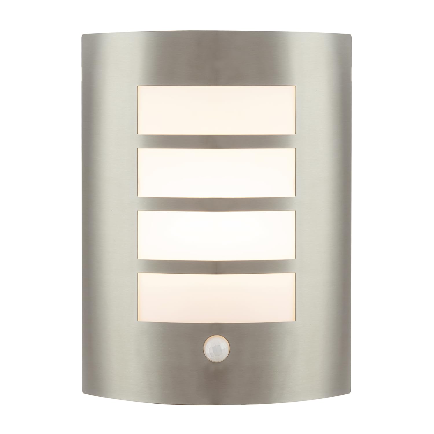 Happy Homewares Modern Outdoor IP44 Stainless Steel Flush Wall Lamp Fitting with PIR Sensor | Adjustable to 8m | Lux Control | Time on Settings