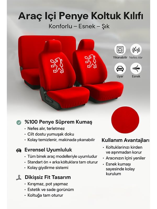 Aracınız için özel olarak tasarlanan Peugeot 106 ile uyumlu oto koltuk kılıfı ile sürüş Kırmızı