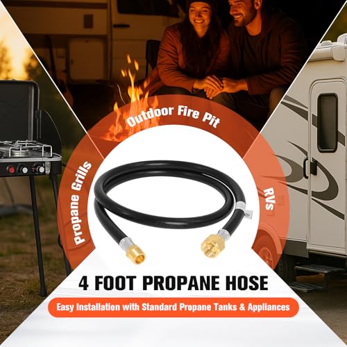 Image of Wadoy 4 Foot Propane Hose, 3 /8-inch MPT x 1 /2-inch Female Flare Propane Hose Extension 48 Inch, 350PSI Max Pressure for RVs Travel Trailers Campers & Grills 2 Pack
