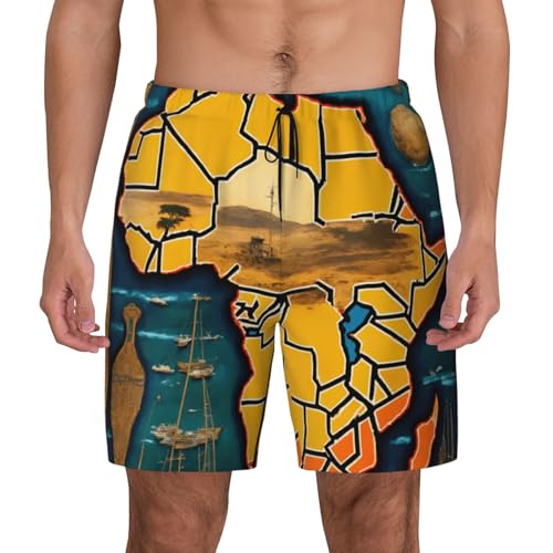 Abstract World Map Print Men Stylish Functionality Swim Trunks Breathable Beach Shorts Surfing Gym Fishing