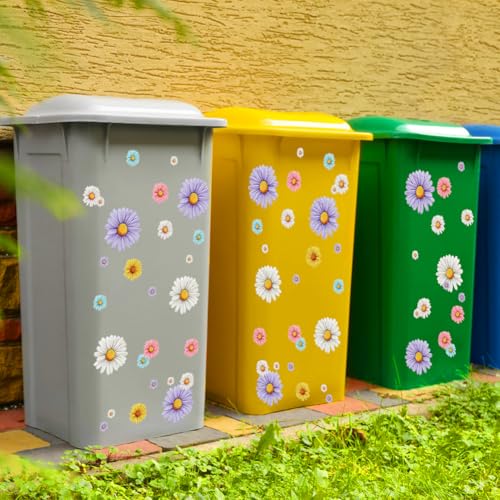 Mülleimer Blumen Aufkleber, 3 Blätter Mülltonnen Aufkleber Blumen Daisy Aufklebers für Mülltonnen Großer Wasserdichte für Müller, Kühlschrank, Wanddekoration