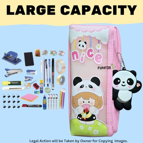Image of Funfob Panda Pencil Pouch for School College for Pen Pencil Panda Pencil Pouch Box Travel or Cosmetic Case | Panda Pouch Keychain Pink
