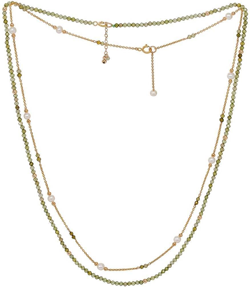 Pearls of the OrientWomens Clara Peridot Double Chain Necklace - Green