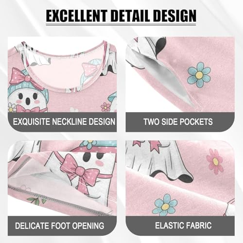 Pajama Short Sets Cute Ghosts with Flowers Soft Cotton Summer Sleepwear 2 Piece PJS Size 5-14T3