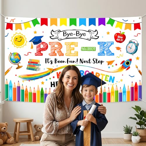 Save 50% on White Preschool Kindergarten Graduation Backdrop Banner