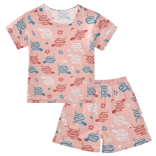 Pajama Short Sets Snake Pattern with Flowers Soft Cotton Summer Sleepwear 2 Piece PJS Size 5-14T