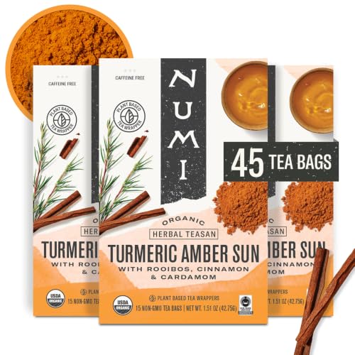 Image of Numi Organic Amber Sun Turmeric Tea, 45 Herbal Tea Bags, Caffeine Free