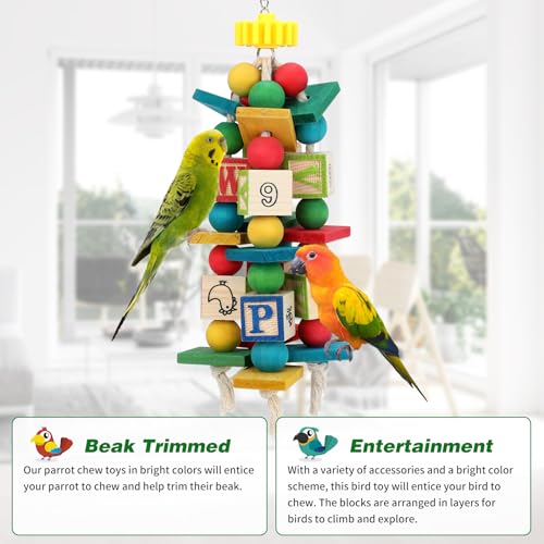Image of Rypet Hanging Parrot Toys, Wood Rope Chew Blocks for Cockatiels Amazon