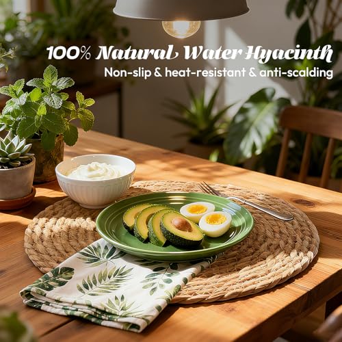 Image of 13 in Round Woven Placemats Plate Chargers Set of 12, Boho Farmhouse Rustic Woven Place Mats for Kitchen Dining Party Table Decor, Rattan Wicker Table Mats Jute Braided Chargers for Dinner Plates