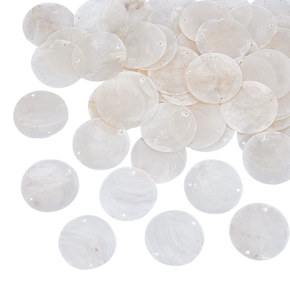 50Pcs Natural Capiz Shell Connector Charms 40mm Flat Round Capiz Shells with Holes Round Capiz Shell Discs for Jewelry Making, Hole: 1.8mm