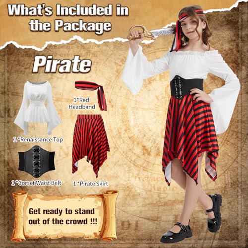 Image of DARFULA Girls Pirate Costume Kids Pirate Dress Outfits