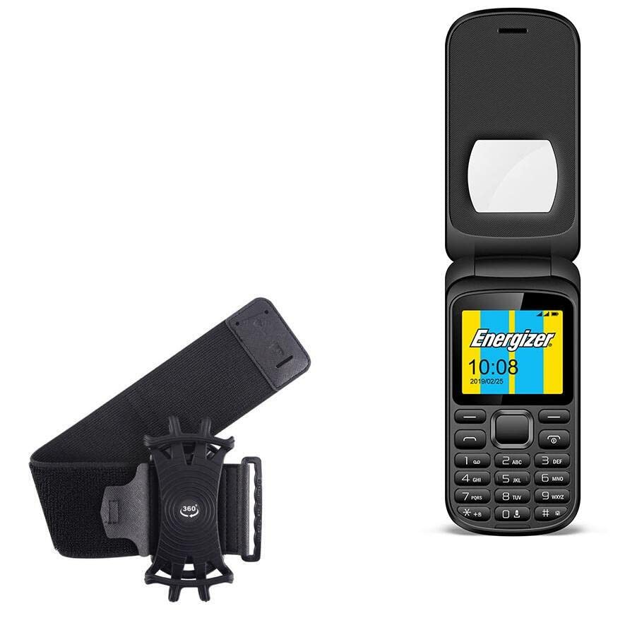 BoxWave Holster Compatible with Energizer E280s - ActiveStretch Sport Armband, Adjustable Armband for Workout and Running - Jet Black