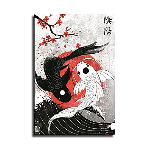 patient Koi Fish Wall Art Yin Yang Poster Canvas Printing|16 X 24|Room Aesthetic|Bedroom Living Room Japanese Style Decoration (16Ã—24 inch)