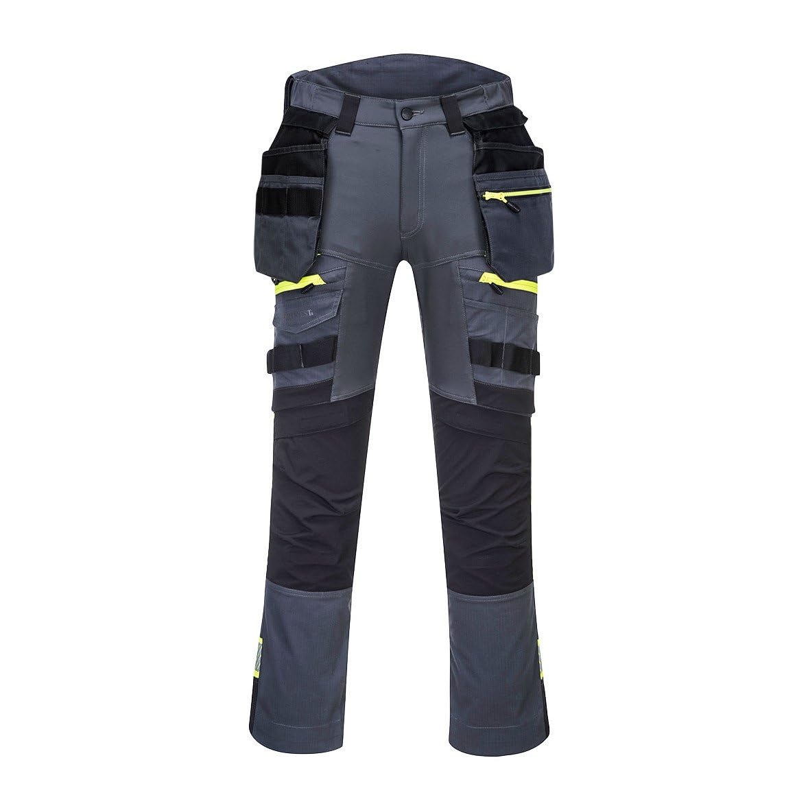Portwest DX440 Lightweight Detachable Holster Work Trousers Mens Multi Pockets Stretch Safety Workwear Cargo Combat Pants with Free Knee Pads