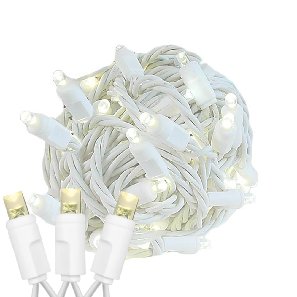 Novelty Lights 50 Feet 100 Light Warm White LED Christmas Lights White Wire, Connectable Mini String, Indoor/Outdoor, Commercial Grade, UL Listed