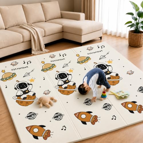 Image of TARKAN Extra Thick Reversible Baby Play Mat For Hard Floor, BIS Safety Certified, BPA Free Foldable Foam Crawling Mat (6.5x4.5 ft, 8mm Thickness) Astronaut - Parachute