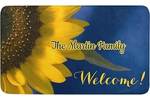 Yellow Sunflower on Blue Outdoor Doormat
